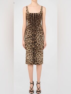 Dolce & Gabbana Leopard Print Midi Dress in Tan and Black 38 / 2